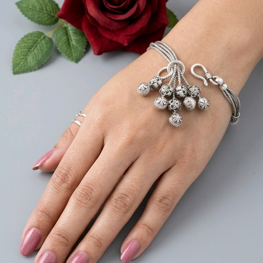 Silver Antique Guchha Charm Bracelet 